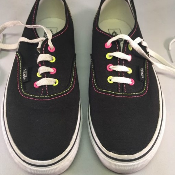 Black Vans w/ Neon Pink and Yellow Stitching - Picture 2 of 8